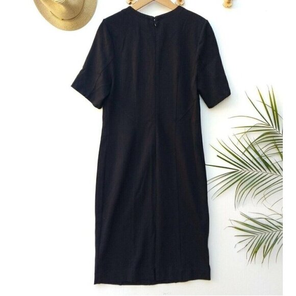 Cabi Sz 8 Solid Black V Neck Ponte Knit Sheath Shift Pencil Dress - Picture 8 of 12